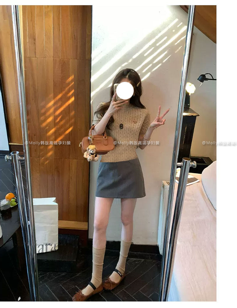 孕妇灰色西装包臀短裙春秋季外穿韩系显瘦A字半身裙不勒肚子裙子 — 17