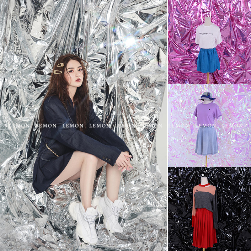 ins photo background cloth tinfoil paper pvc black silver color reflective paper meryl background pendulum ornament photography props
