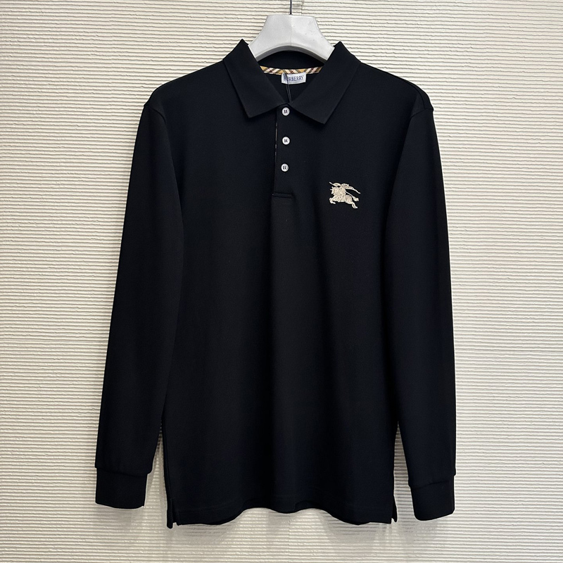 Burberry/Burberry Long-Sleeved Polo Shirt for Men, Business Casual Embroidered Plaid Lapel Top for Men Burberry/Burberry Long-Sleeved Polo Shirt for Men, Business Casual Embroidered Plaid Lapel Top for Men