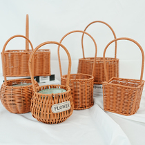 Imitation rattan hand-held flower basket home decoration woven flower pot living room flower arrangement wicker ornaments handmade pastoral style basket