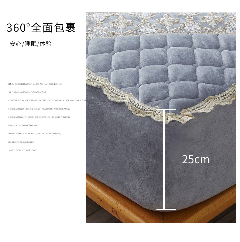 Giường nhung pha lê đệm mền đơn mảnh mùa đông ấm áp flannel trải giường thêu ren 1,8m nệm bọc Ga phủ giường