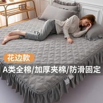 100 whole cotton washed cotton-laminated cotton bed Ogasawara single A type of pure cotton non-slip belt skirt bedcover mattress cover all season universal