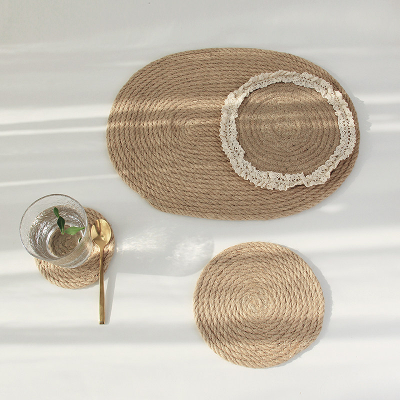 Japanese flax insulation pad cushion cushion cushion cushion cup cup cup cup cushion simple wind dish cup pad