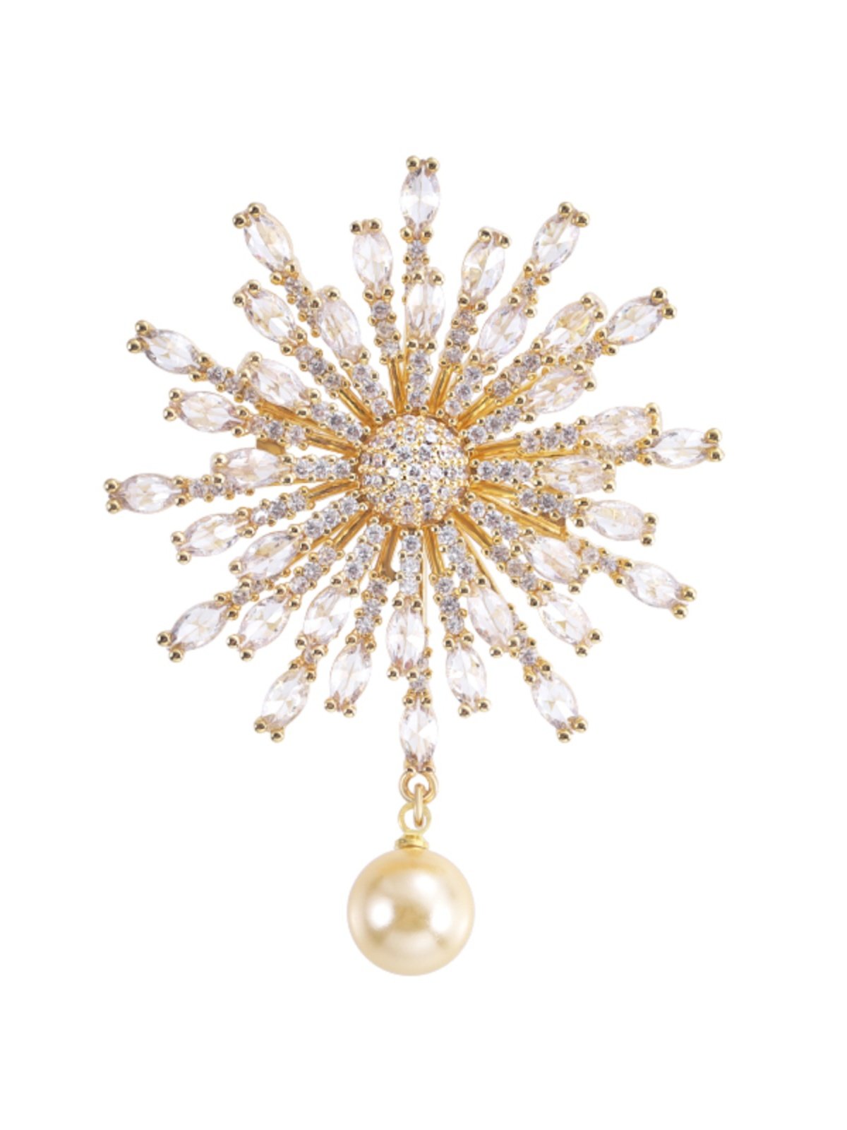 Japanese and Korean Micro-Inlaid Zircon Pearl High-End Precision Sunflower Brooch for Women, Elegant Pin, Suit Cardigan Corsage Accessory