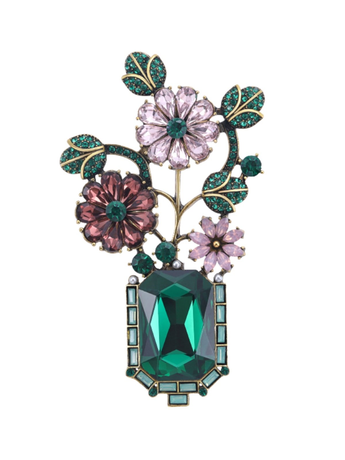 European and American Retro Plant Vase Flower High-End Brooch Women's Clothing Temperament Adjustment Personality Pin Corsage Accessories