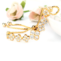 Korean new zircon pull bracelet fashion simple ins personality Four Leaf Clover niche design adjustable buckle chain