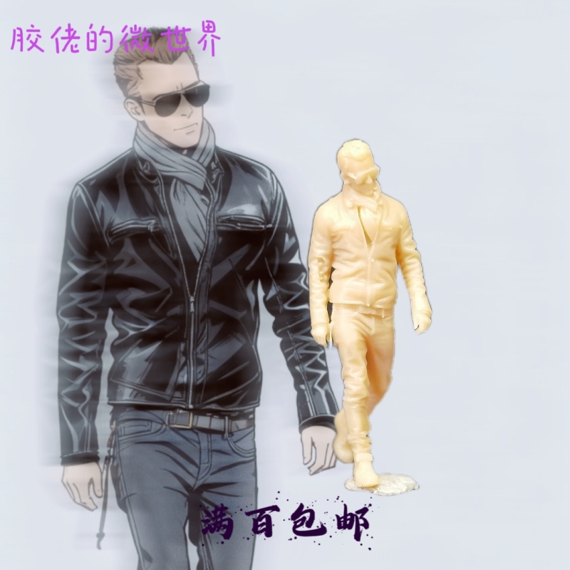 1/64 Miniature Model High-Precision White Mold Printed Figure in Leather Clothing, Bad Boy Style Ws78-82, Diorama Car Model, Street Scene
