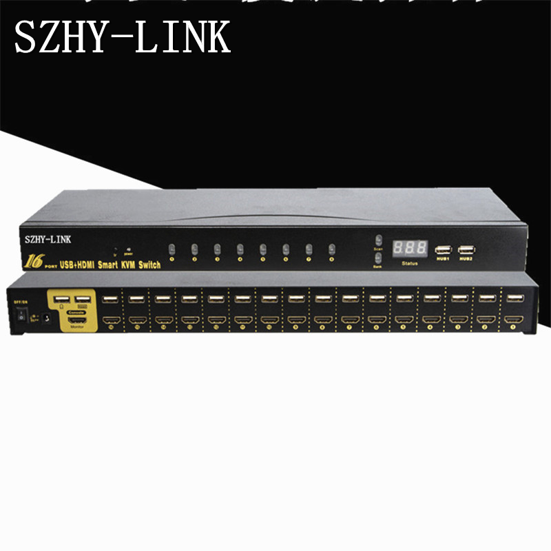 SZHY-LINK 16-mouth USB HDMI KVM switcher 16 in 1 out with remote control HUB film switcher 4K