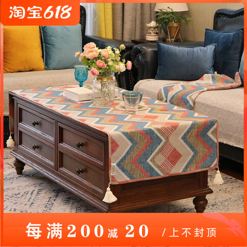 Original modern minimalist American living room tea table cloth rectangular striped dining table cushion cloth TV cabinet cover cloth custom-made