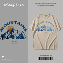 MAQILUN snow mountain joint 100% cotton summer mens short-sleeved T-shirt couple loose short-sleeved round neck pure tide men