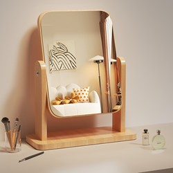 Foldable Makeup Mirror Student Dormitory Rotate Small Mirror Bedroom Dressing Mirror For Home Desktop Wooden Round Mirror