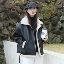 Maje moscoloni lamb wool jacket womens short 2022 winter new leather jacket thickened fur jacket