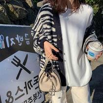 Maje moscoloni sweater cardigan womens autumn new zebra print color matching loose V-neck knitted jacket tide