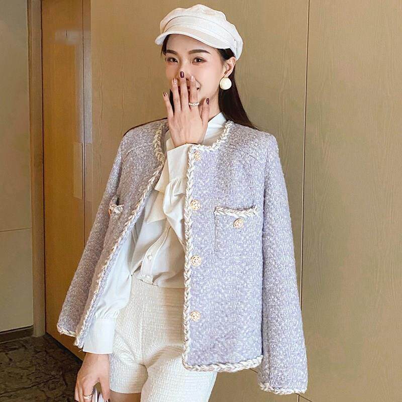 Maje moscoloni tweed women's short style 2021 autumn new small temperament long-sleeved small fragrant wind jacket