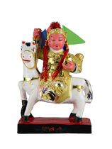 Wenli solemn Buddha statue handmade camphor wood carving general riding colorful flag 8 10 12 16 19 inches