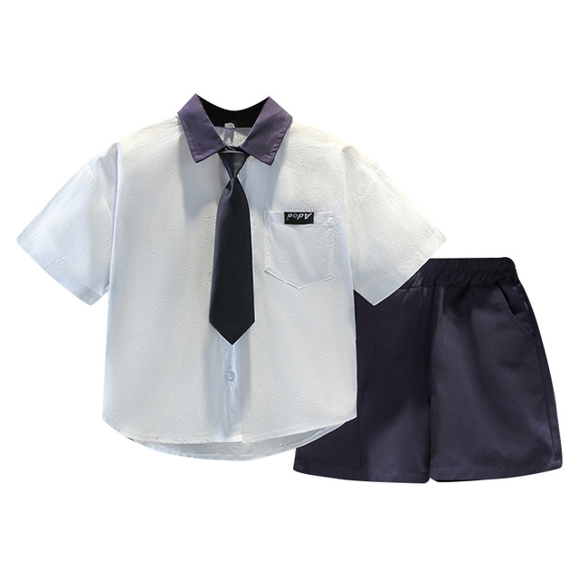 Boys summer suit 2023 new baby foreign style college style short-sleeved summer suit children's casual handsome two-piece suit