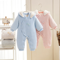 Baby conjoined clothes winter gush thickened pure cotton newborn baby hajama baby out for 0-12 months