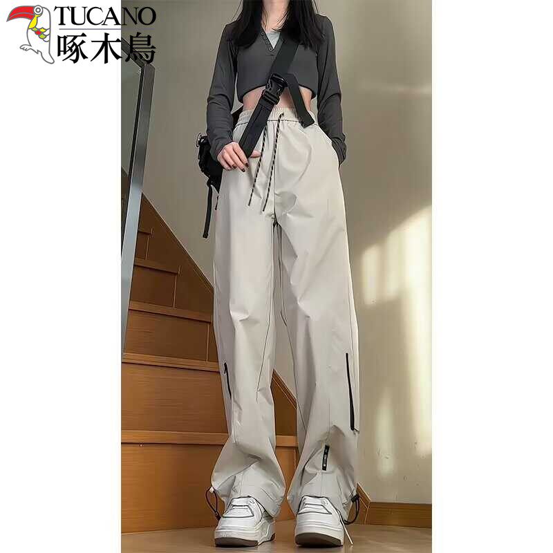 啄木鸟夏季女生休闲裤户外登山裤显瘦窄版阔腿休闲长裤美式工装裤