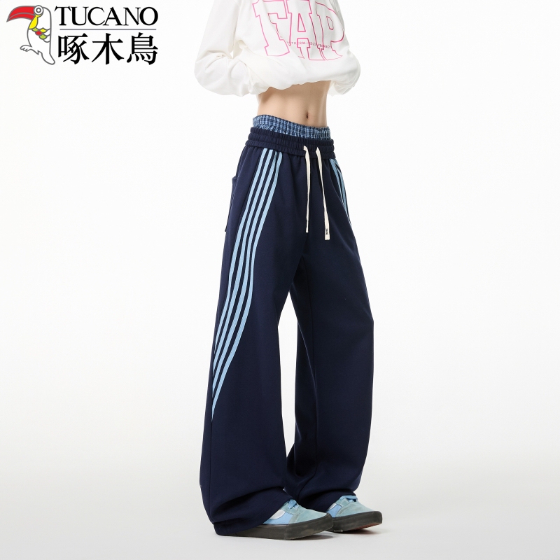 Woodpecker American-Style Slimming Striped Sweatpants 2026 New Women's Casual Pants with Drapey Straight-Leg Loose Wide-Leg Pants Woodpecker American-Style Slimming Striped Sweatpants 2026 New Women's Casual Pants with Drapey Straight-Leg Loose Wide-Leg Pants