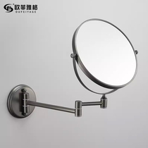 Gun gray bathroom makeup mirror free punch toilet folding rotation scales double-sided magnifying wall hanging beauty mirror