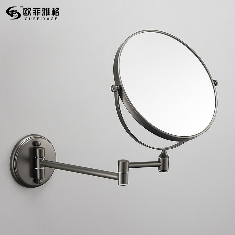 Gun Gray Bathroom Makeup Mirror Free Punching Makeup Room Folding Rotary Telescopic Mirror Double-sided Magnifying Wall Mounted Beauty Mirror
