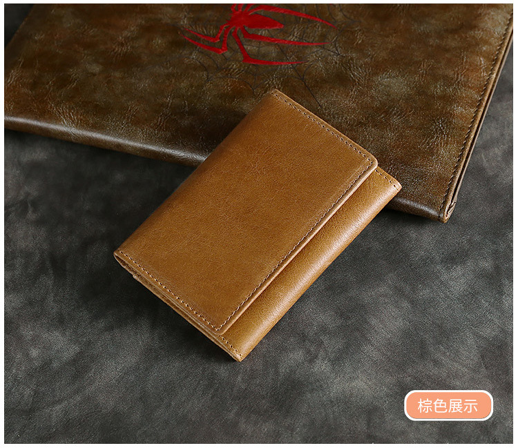 Thẻ da ngắn gói nhiều thẻ điên ngựa đón túi nam và nữ chủ thẻ kinh doanh retro giấy phép lái xe bằng da - Chủ thẻ túi cầm tay nam