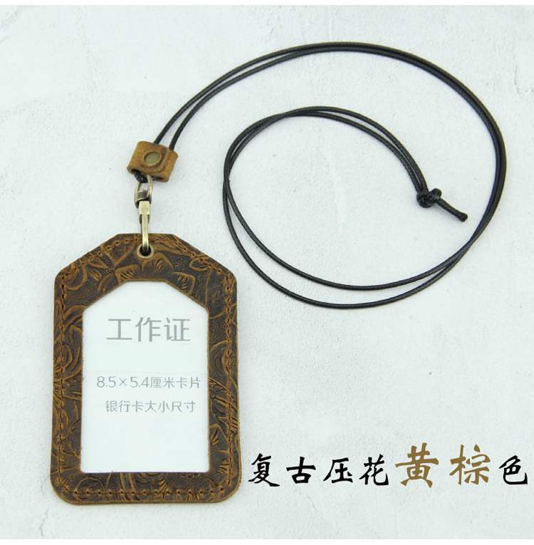 Handmade thẻ da lớp đầu tiên được chạm khắc thẻ bus gói thẻ đơn giản retro dây buộc thẻ làm việc thẻ huy hiệu thẻ ví đựng card hàng hiệu