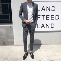 Suit mens suit Korean slim-fit trend thin casual formal mens fashion British striped suit two-piece suit