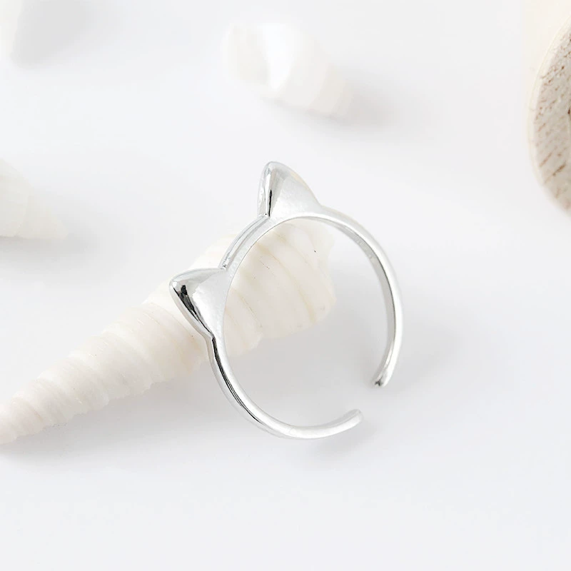 5133 Demi bí ẩn mở cặp đôi tai mèo mở nhẫn nhỏ bằng bạc tươi Trang sức Hàn Quốc nhẫn đeo ngón út