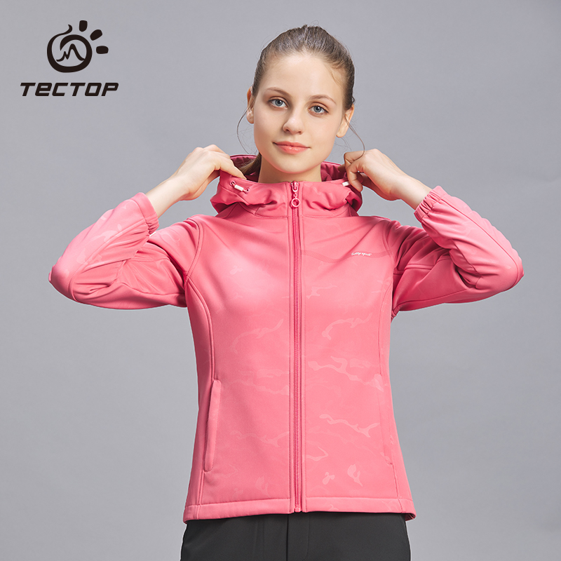 tectop Exploring Outdoor Printing Soft Shell Clothes Women's Autumn and Winter Warm Fleece Clothes Waterproof Camouflage Coat Men's Rush Clothes