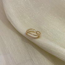 Gold diamond-set niche design womens ring Light luxury high-end sense exquisite double-layer index finger ring ins tide opening ring