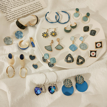 French temperament net red blue earrings personality design sense super fairy exquisite earrings high sense light luxury earrings female