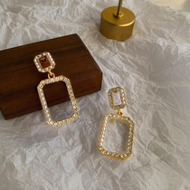 925 silver gold square diamond stud earrings fashion personality special design earrings small round face thin earrings