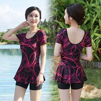 Swimsuit lady covering belly thin conservative size fat mm middle-aged mother swimsuit with sleeve new winter hot spring