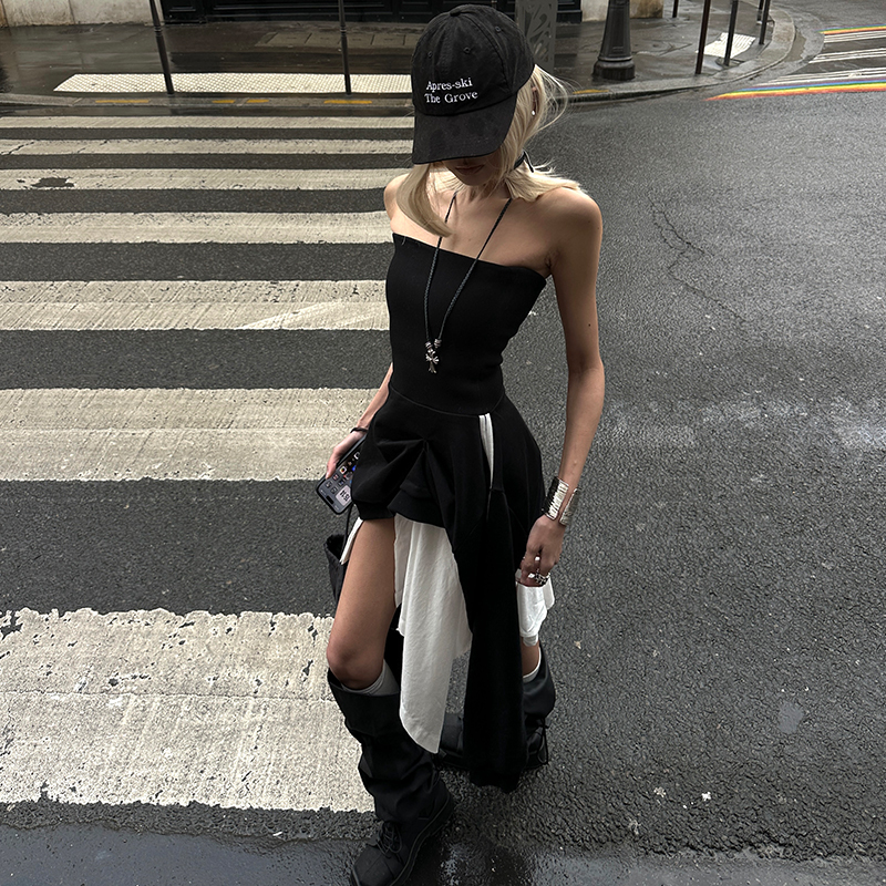 Hanhaotian Warden Edge Black Tube Top Dress for Women, New Summer Style, Slim Fit, Irregular Mid-Length Dress Hanhaotian Warden Edge Black Tube Top Dress for Women, New Summer Style, Slim Fit, Irregular Mid-Length Dress