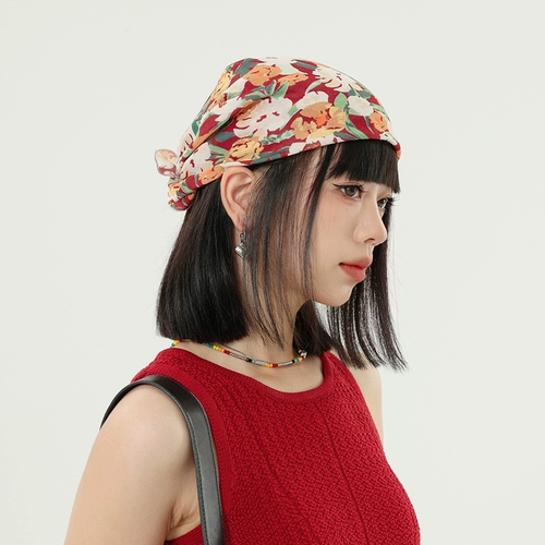 Летний носовой платок, модная повязка на голову, шейный платок, шарф, из хлопка и льна, в цветочек