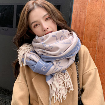 Scarf female autumn and winter net red cute girl imitation cashmere thickened kitten windproof shawl outside the scarf for dual use