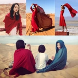 Летняя красная накидка, этнический пляжный шарф, защита от солнца, из хлопка и льна, этнический стиль