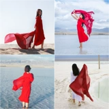 Летняя красная накидка, этнический пляжный шарф, защита от солнца, из хлопка и льна, этнический стиль