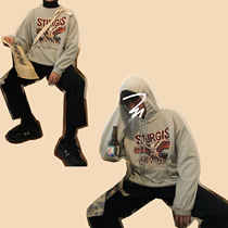 19studio Korean version of the autumn and winter trend mens retro printing couple long-sleeved loose hooded jacket sweater men