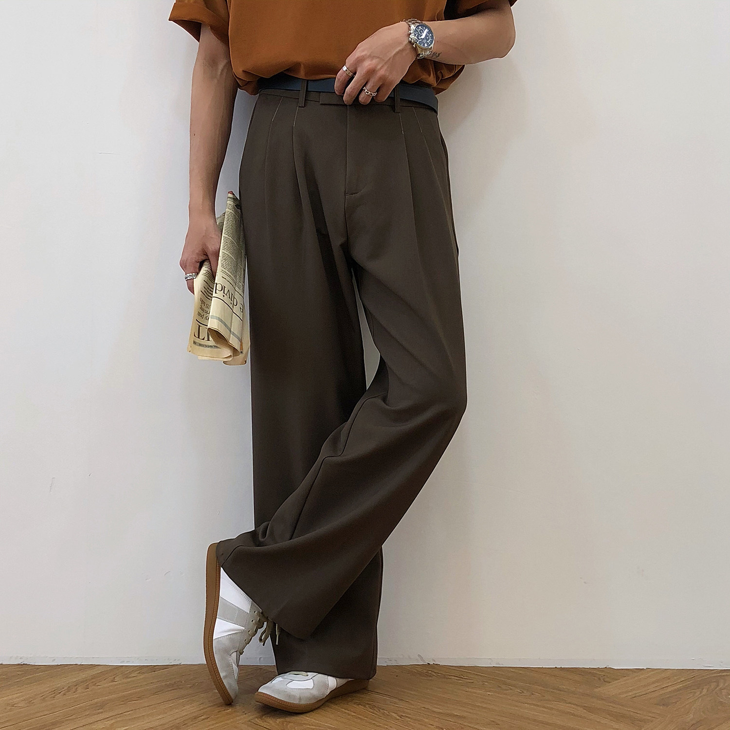 19studio drop sense slacks men Korean version of the trend thin and wild straight loose wide leg mopping pants