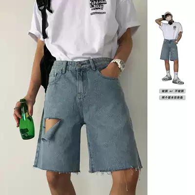 19studio Korea summer new five-point pants couple trend Joker loose straight jeans men's shorts