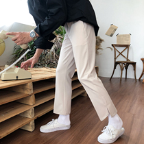  19studio Korean nine-point pants irregular slit hems trend ins British casual straight trousers men