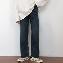 19studio Korean version straight tube wide leg pants retro frayed old thin trend wild loose jeans men