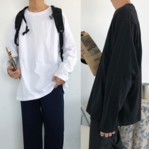 19studio minimalist pure color loose blouses Korean ulzzang black white undershirt T-shirt long sleeve men and women