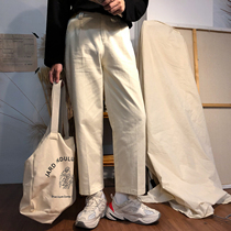19studio Korea ulzzang cropped pants all-match student couple loose straight wide leg casual pants men and women