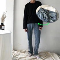  19studio Korean style wide-leg pants retro ins style wild ulzzang loose straight trousers jeans men