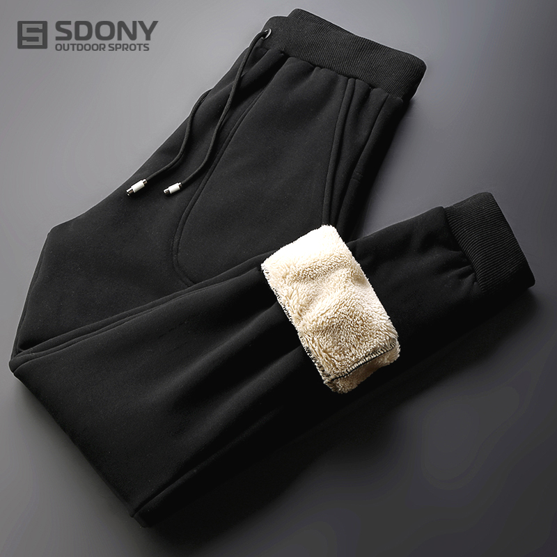 Winter outdoor sports pants men's warm and thickened fleece fleece fleece fleece leg sweatpants casual straight leg trousers