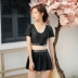 Áo tắm nữ xẻ váy bảo thủ che bụng thon gọn ba mảnh eo cao boyshort gợi cảm nhỏ tươi áo tắm đen áo tắm 2 mảnh cạp cao Bộ đồ bơi hai mảnh