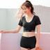 Áo tắm nữ xẻ váy bảo thủ che bụng thon gọn ba mảnh eo cao boyshort gợi cảm nhỏ tươi áo tắm đen 	đồ bơi nữ 2 mảnh màu đen Bộ đồ bơi hai mảnh